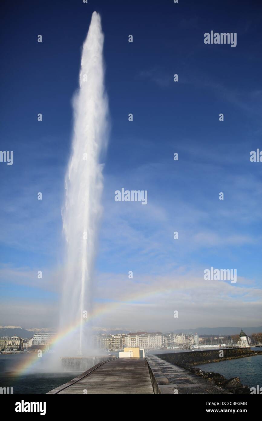 Der Genfer Wasserbrunnen, auch bekannt als 'Jet d'Eau' Stockfoto
