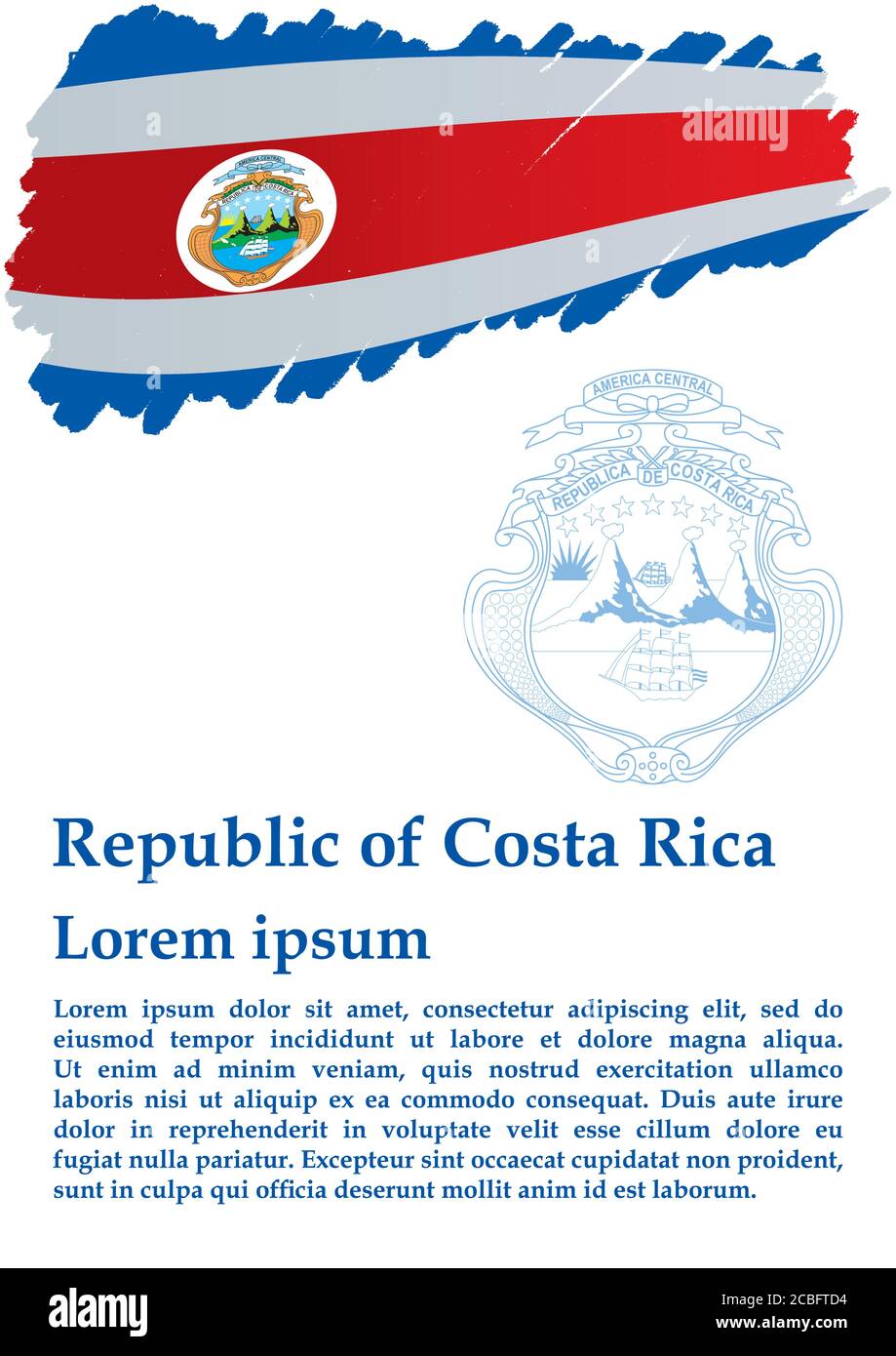 Flagge von Costa Rica, Republik Costa Rica. Vorlage für Award Design, ein offizielles Dokument mit der Flagge von Costa Rica. Stock Vektor