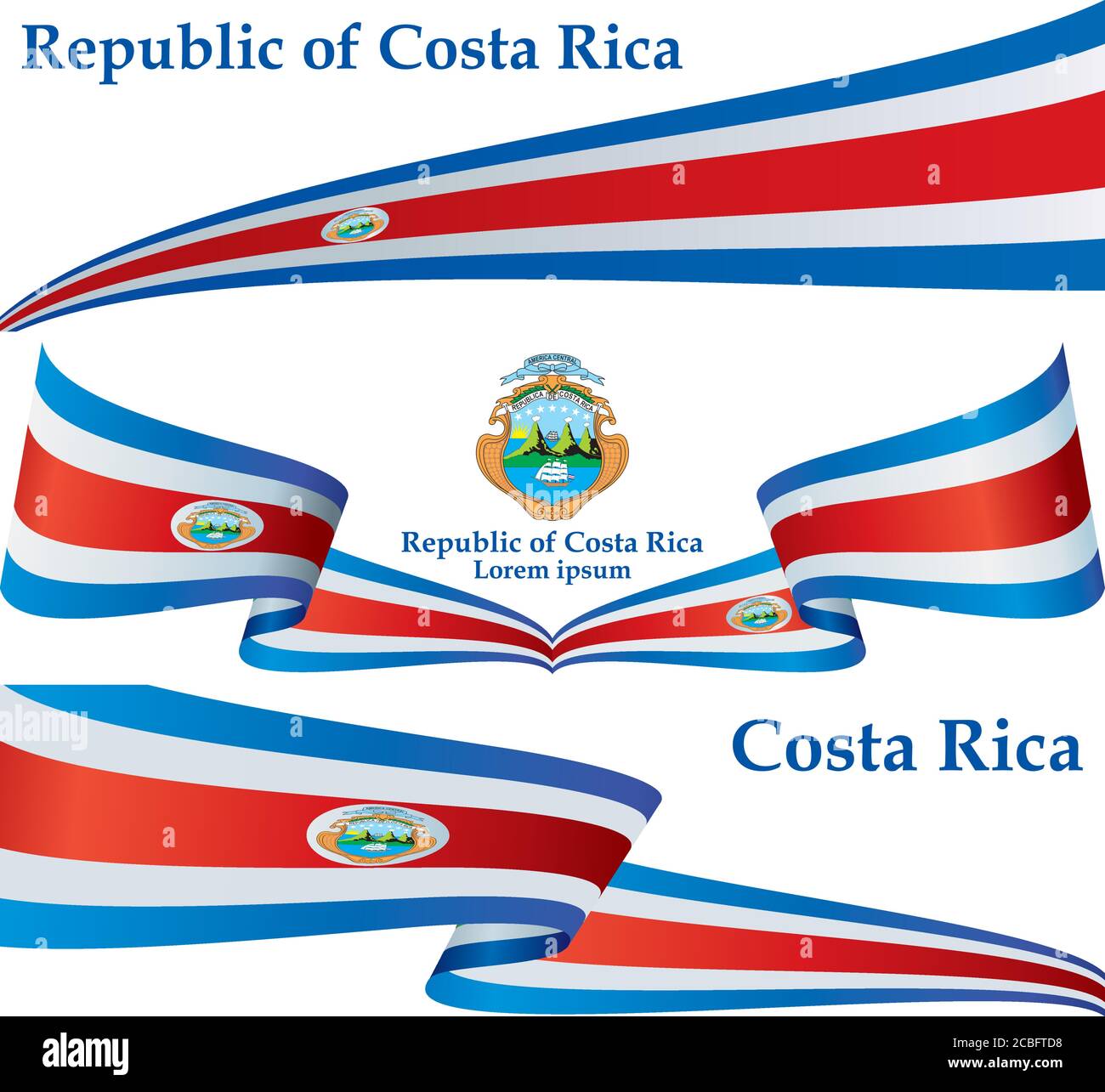 Flagge von Costa Rica, Republik Costa Rica. Vorlage für Award Design, ein offizielles Dokument mit der Flagge von Costa Rica. Stock Vektor