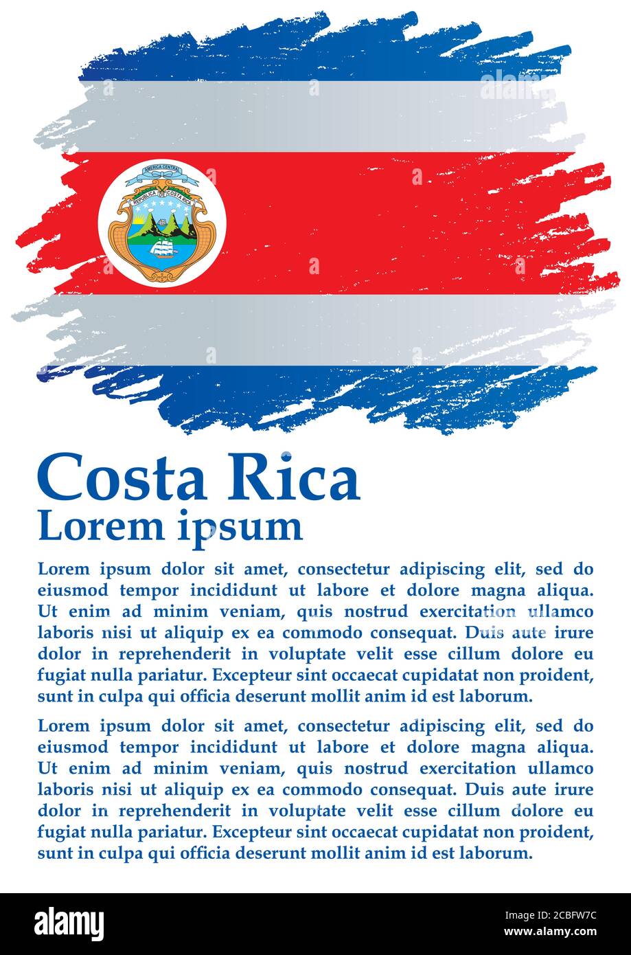 Flagge von Costa Rica, Republik Costa Rica. Vorlage für Award Design, ein offizielles Dokument mit der Flagge von Costa Rica. Stock Vektor