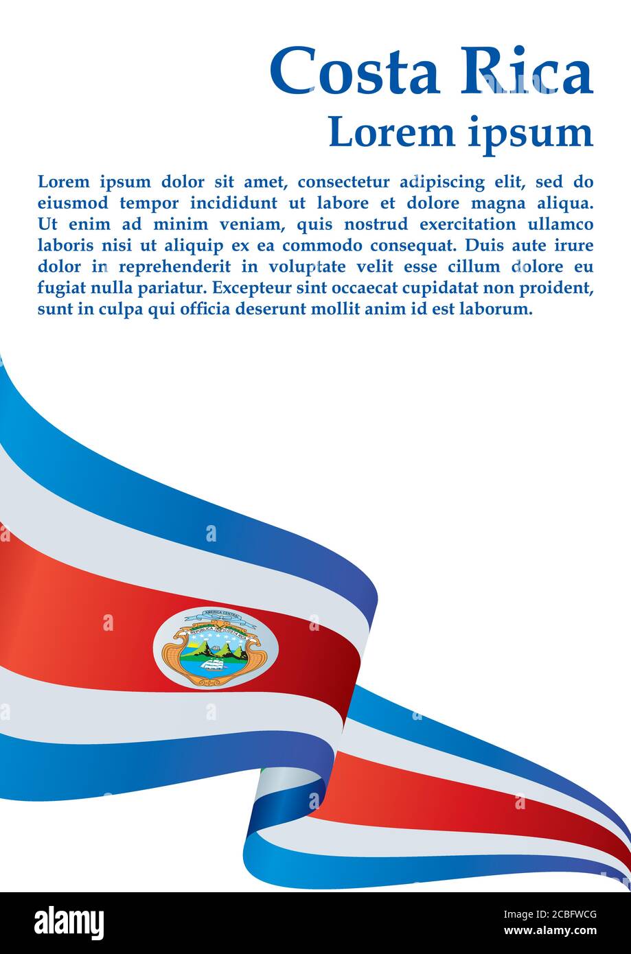 Flagge von Costa Rica, Republik Costa Rica. Vorlage für Award Design, ein offizielles Dokument mit der Flagge von Costa Rica. Stock Vektor