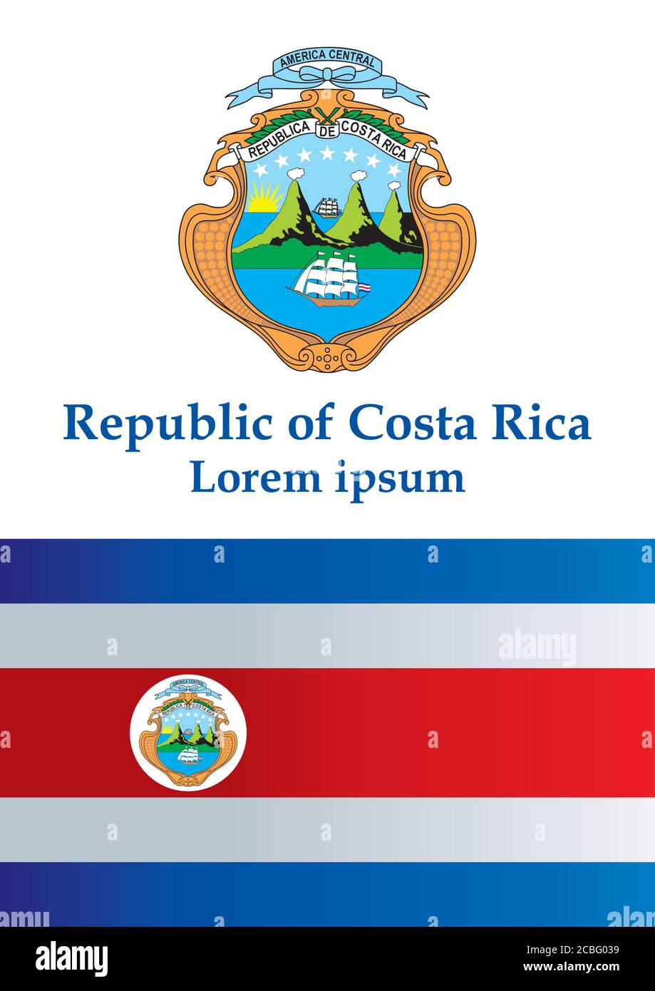 Flagge von Costa Rica, Republik Costa Rica. Vorlage für Award Design, ein offizielles Dokument mit der Flagge von Costa Rica. Stock Vektor