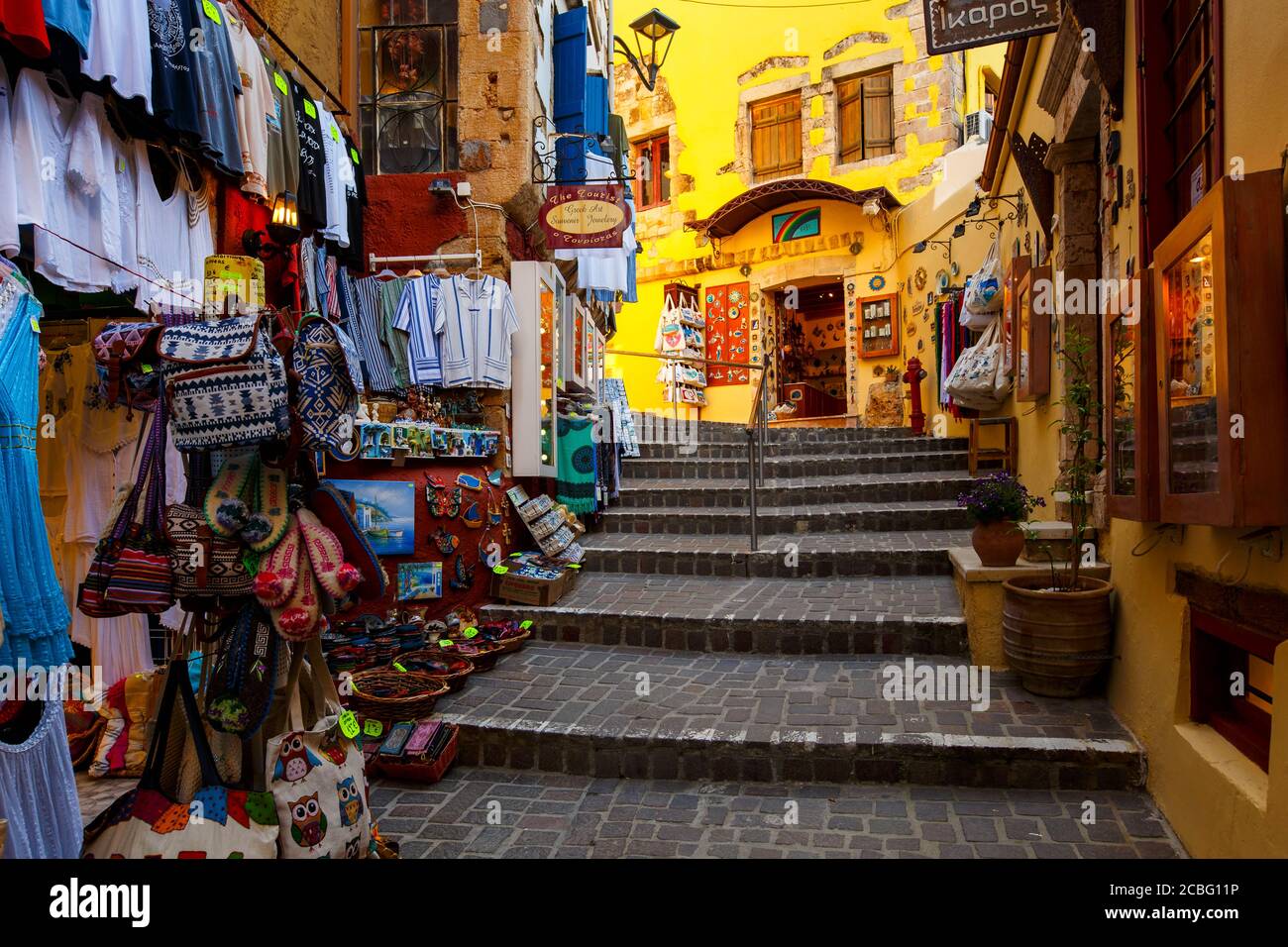 Geschäfte in der Altstadt von Chania auf der Insel Kreta, Griechenland. Stockfoto