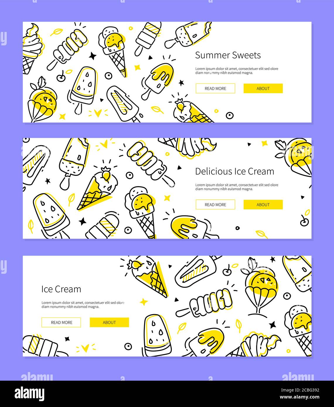 Summer Sweets - Reihe von Linie Design Stil Banner Stock Vektor