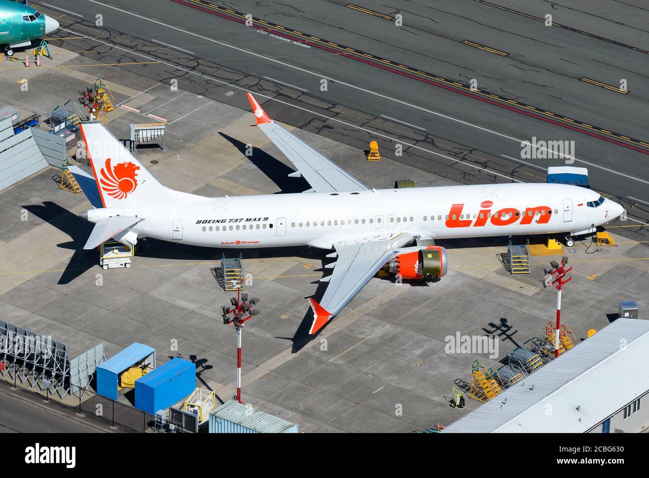 Lion Air Boeing 737 MAX parkte am Renton Airport in der Boeing-Einrichtung. Low-Cost-Fluggesellschaft aus Indonesien. Lion Mentari Airlines. Stockfoto