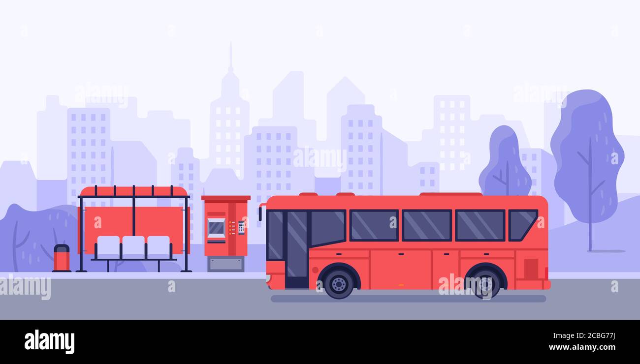 Öffentliche Verkehrsmittel halten und Autobus. Vector Bushaltestelle Stock Vektor