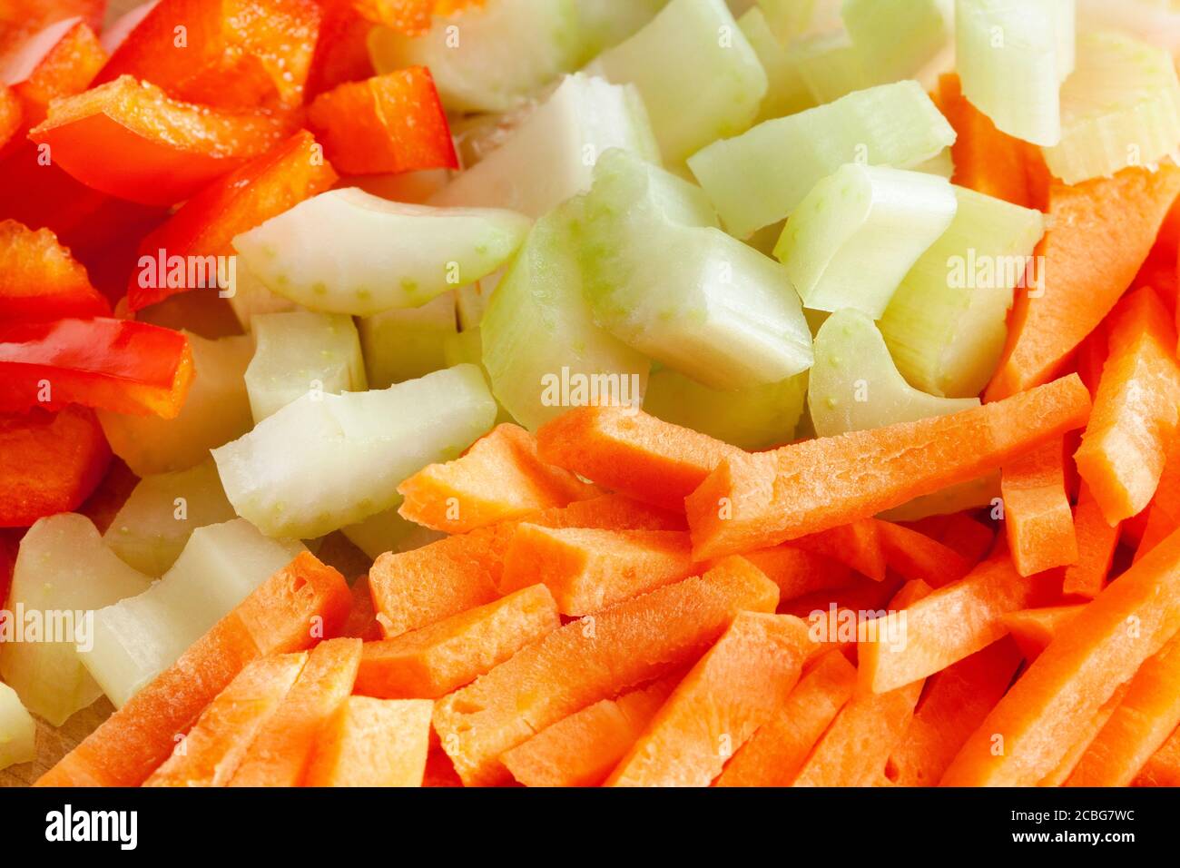 Gehackte Karotte Sellerie Paprika Nahaufnahme Stockfoto