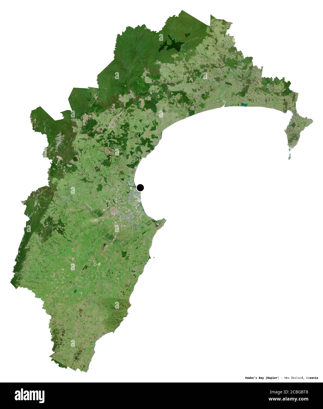 Form von Hawke's Bay, regionalrat von Neuseeland, mit seiner Hauptstadt isoliert auf weißem Hintergrund. Satellitenbilder. 3D-Rendering Stockfoto