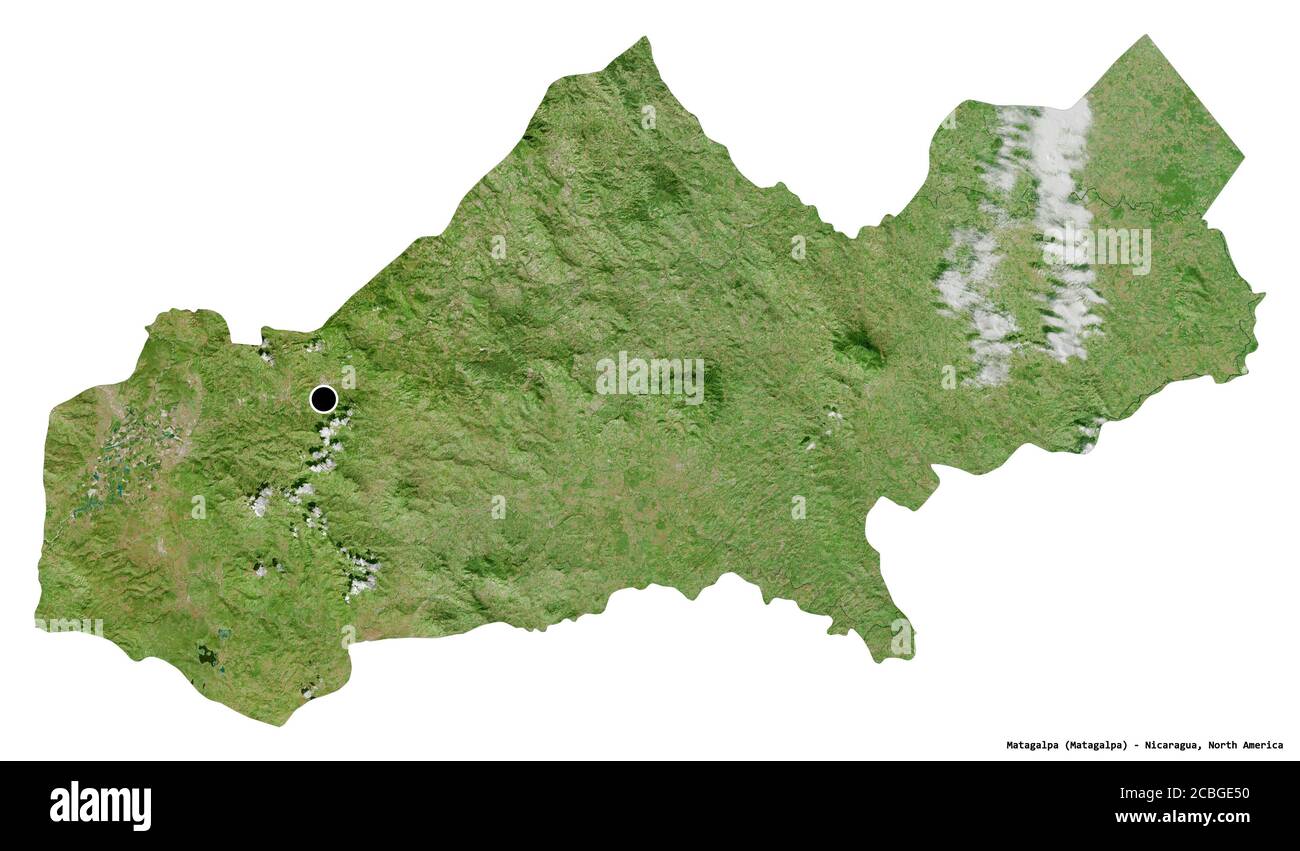 Form von Matagalpa, Abteilung von Nicaragua, mit seiner Hauptstadt isoliert auf weißem Hintergrund. Satellitenbilder. 3D-Rendering Stockfoto