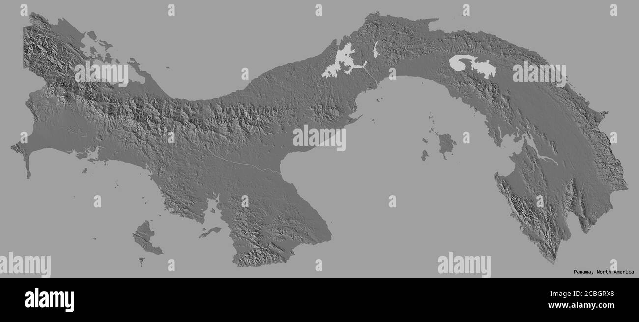 Form von Panama mit seiner Hauptstadt isoliert auf einem einfarbigen Hintergrund. Höhenkarte mit zwei Ebenen. 3D-Rendering Stockfoto