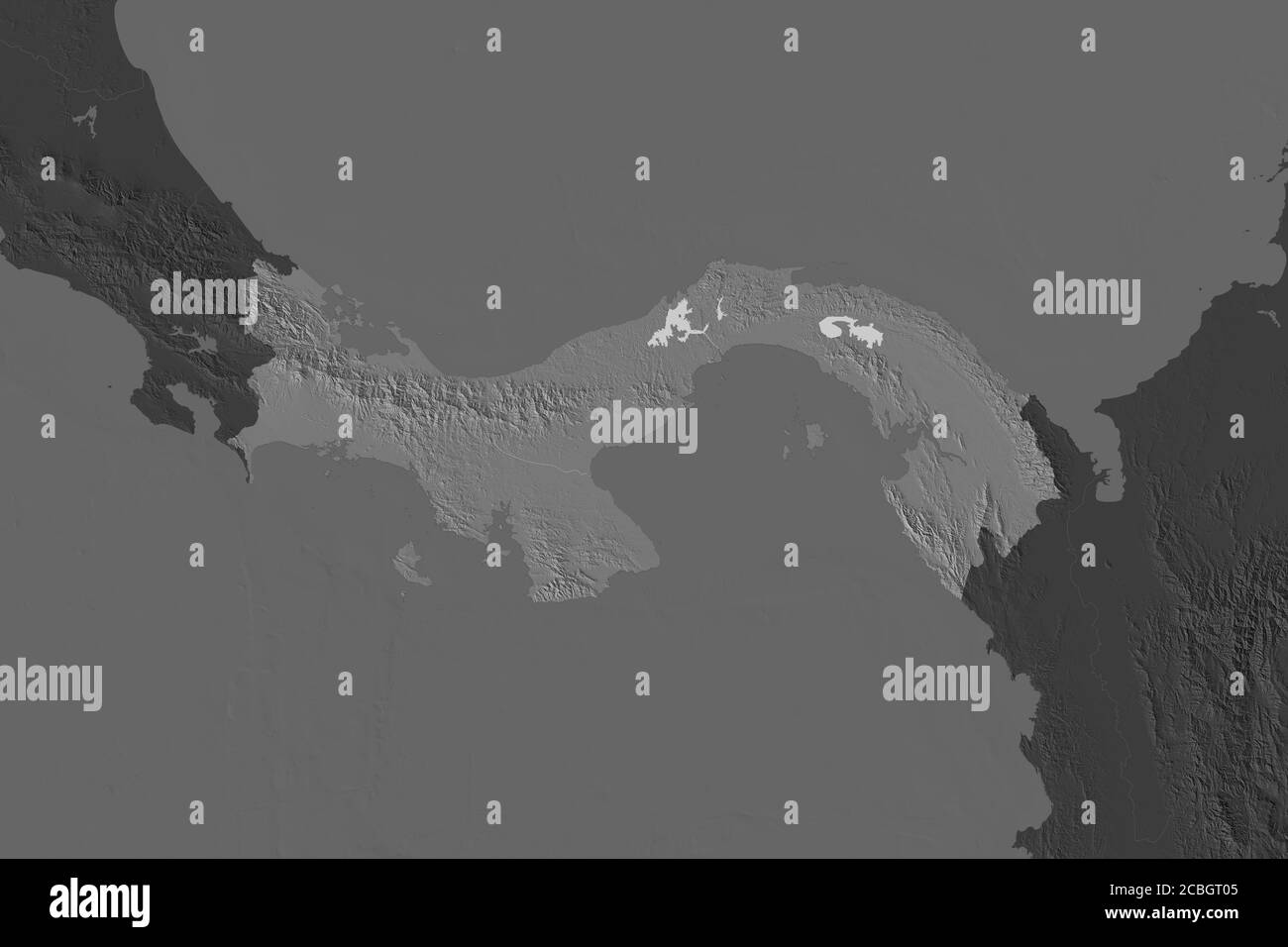 Form von Panama durch die Entsättigung der benachbarten Gebiete getrennt. Höhenkarte mit zwei Ebenen. 3D-Rendering Stockfoto
