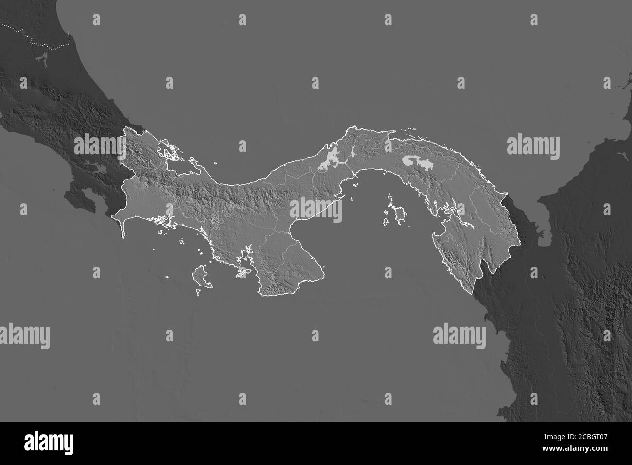 Form von Panama durch die Entsättigung der benachbarten Gebiete getrennt. Rahmen. Höhenkarte mit zwei Ebenen. 3D-Rendering Stockfoto