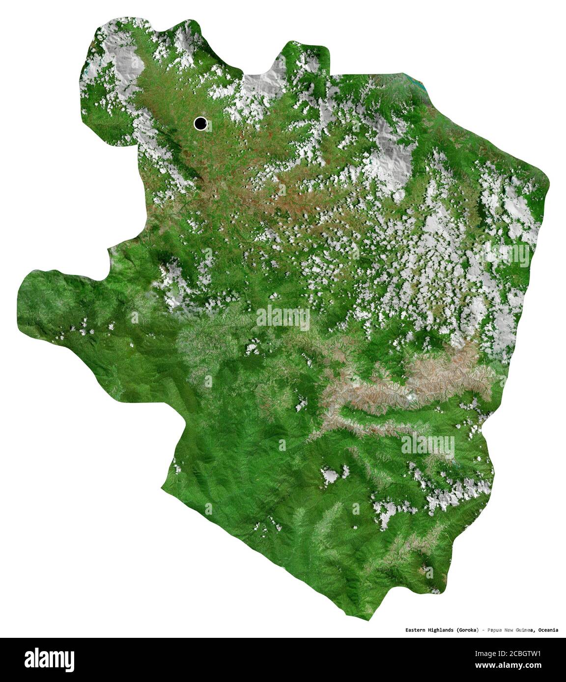 Form der östlichen Highlands, Provinz Papua-Neuguinea, mit seiner Hauptstadt isoliert auf weißem Hintergrund. Satellitenbilder. 3D-Rendering Stockfoto