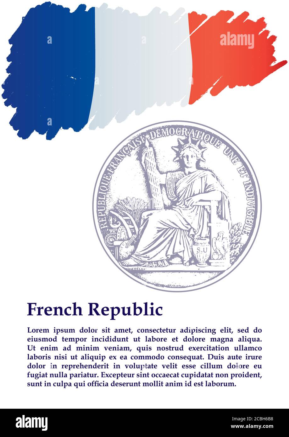 Großes Siegel Frankreichs, Flagge Frankreichs, Französische Republik. Vorlage für Award Design, ein offizielles Dokument mit der Flagge Frankreichs. Stock Vektor