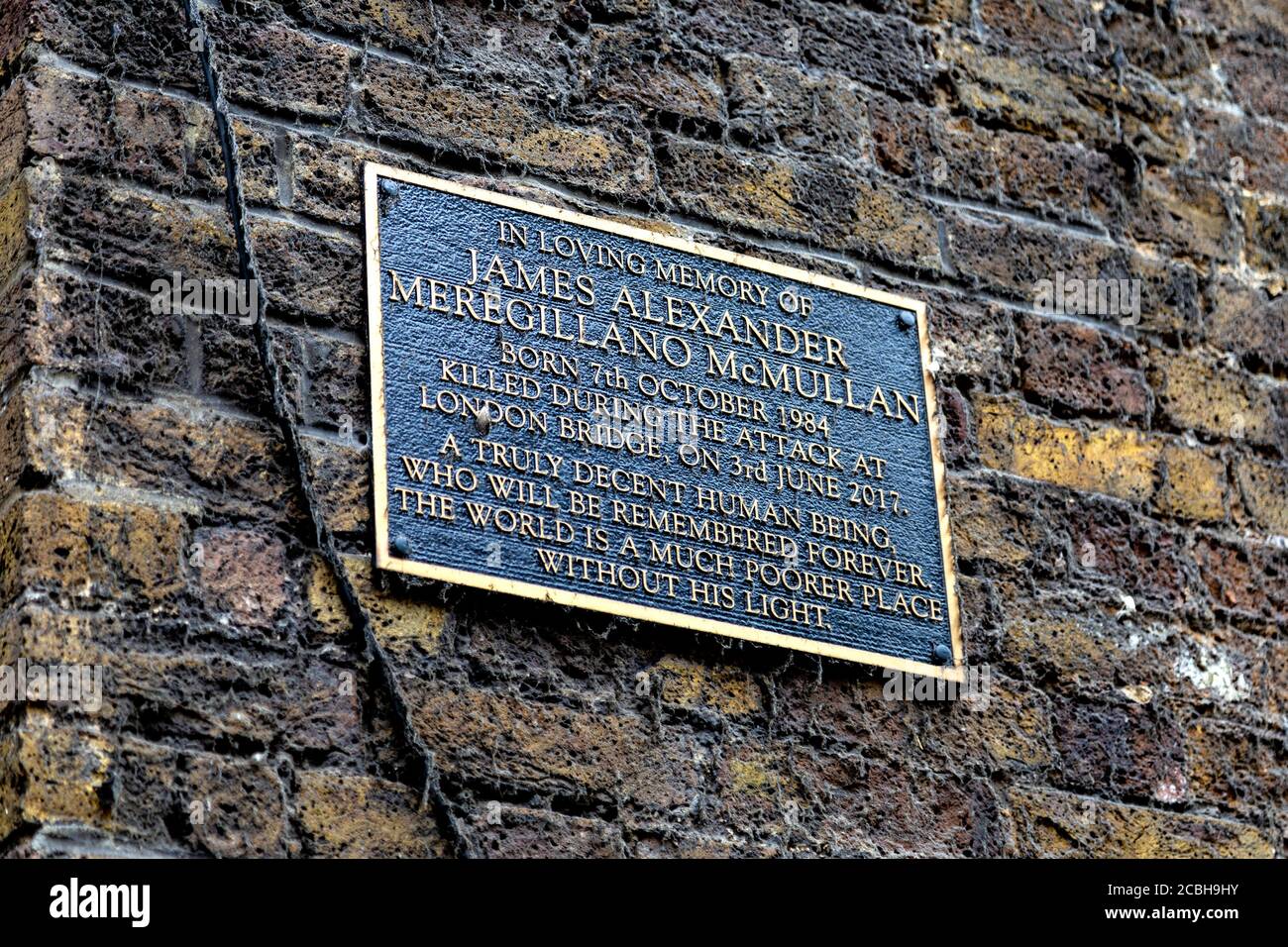 Gedenktafel für James Alexander Meregillano McMullan in der Nähe des Borough Market und der London Bridge, Großbritannien Stockfoto