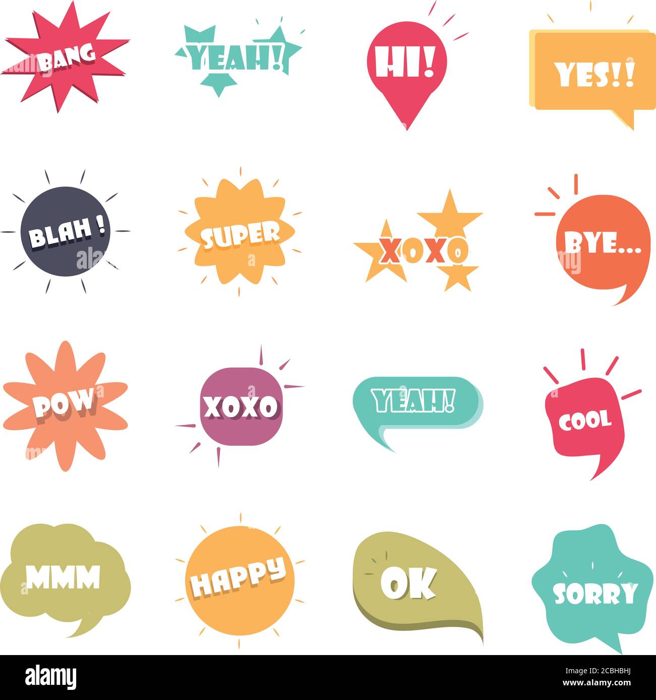 Slang Blasen verschiedene Wörter und Phrasen in multicolor Cartoon