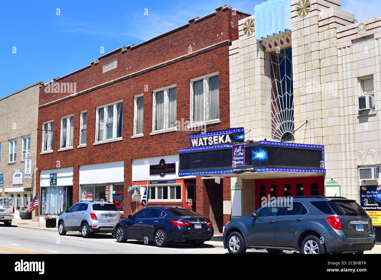 Watseka, Illinois, USA. Das Watseka-Theater im Art déco-Stil wurde 1931 erbaut und vom Architekten Louis Skidmore entworfen. Stockfoto