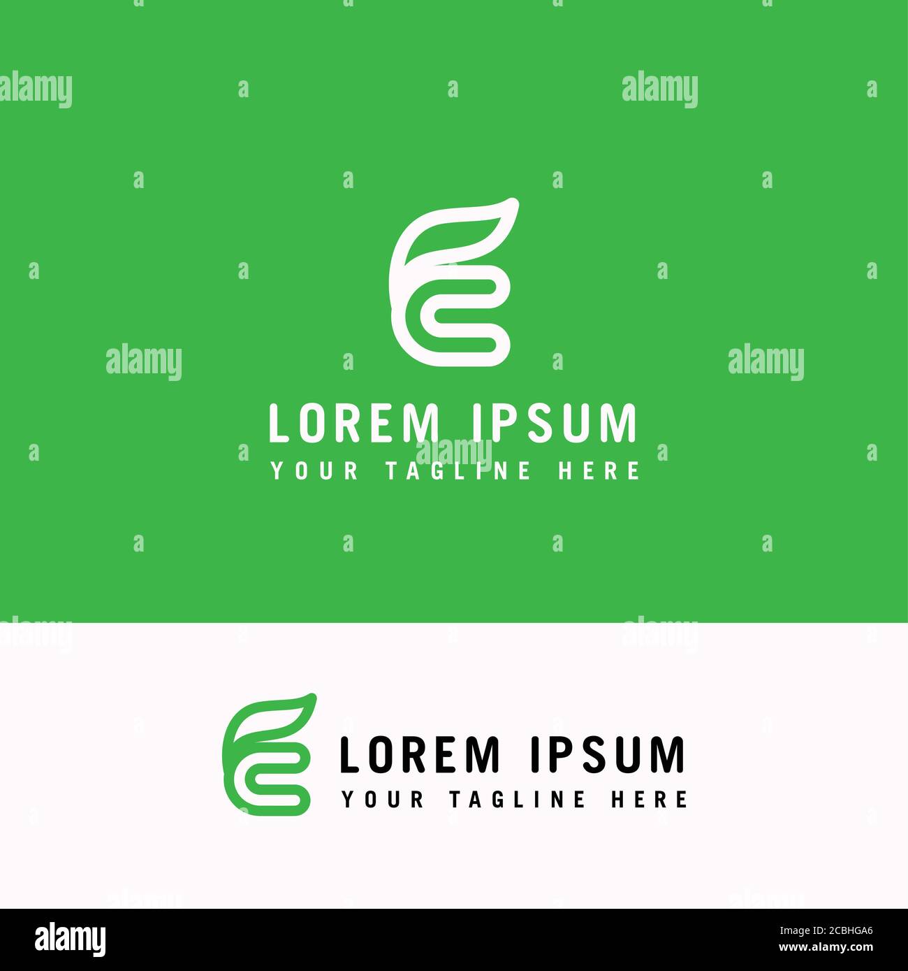 Buchstabe E Logo mit Blättern minimalistischen Stil Design Stock Vektor
