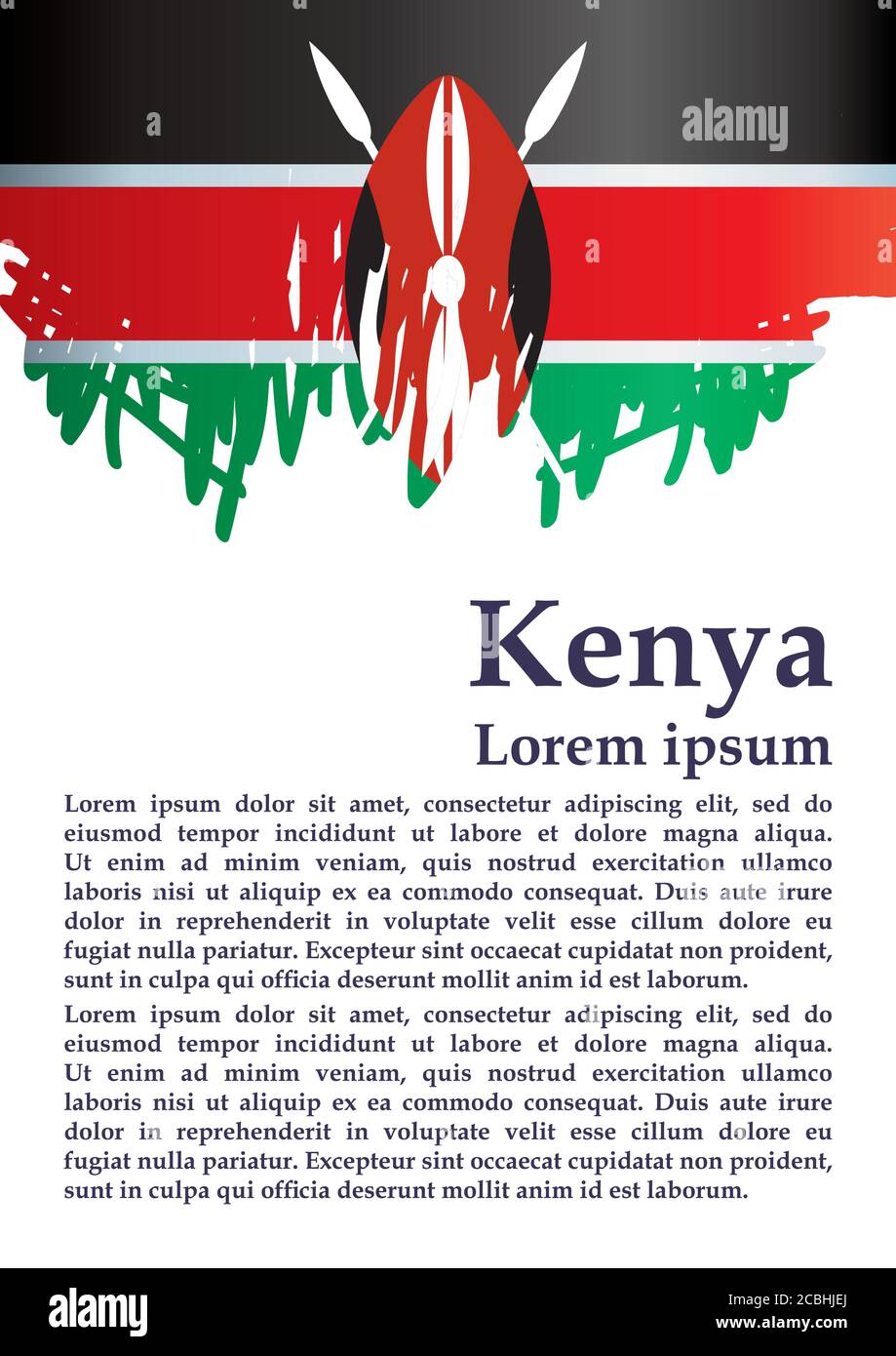 Flagge Kenias, Republik Kenia. Vorlage für Award Design, ein offizielles Dokument mit der Flagge Kenias. Helle, farbenfrohe Vektorgrafik. Stock Vektor