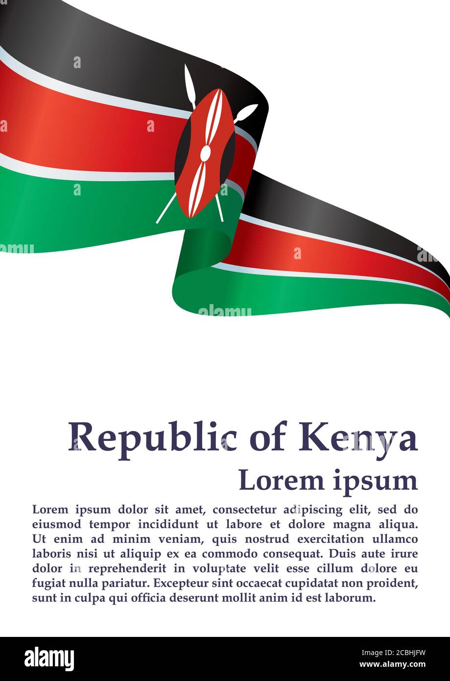 Flagge Kenias, Republik Kenia. Vorlage für Award Design, ein offizielles Dokument mit der Flagge Kenias. Helle, farbenfrohe Vektorgrafik. Stock Vektor