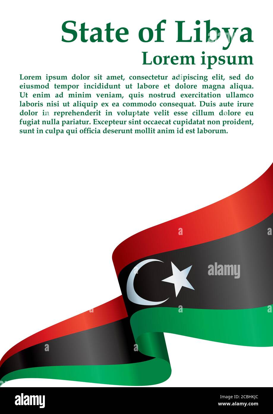 Flagge Libyens, Staat Libyen. Vorlage für Award Design, ein offizielles Dokument mit der Flagge Libyens. Helle, farbenfrohe Vektorgrafik. Stock Vektor