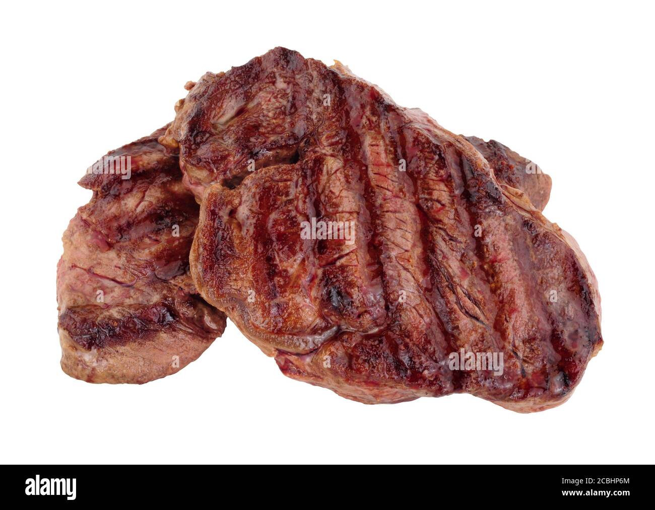 Gegrillte saftige Rinderfilet Steaks isoliert auf weißem Hintergrund Stockfoto