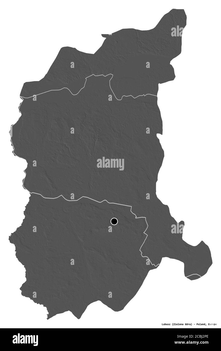 Form von Lubusz, woiwodschaft Polen, mit seiner Hauptstadt isoliert auf weißem Hintergrund. Höhenkarte mit zwei Ebenen. 3D-Rendering Stockfoto