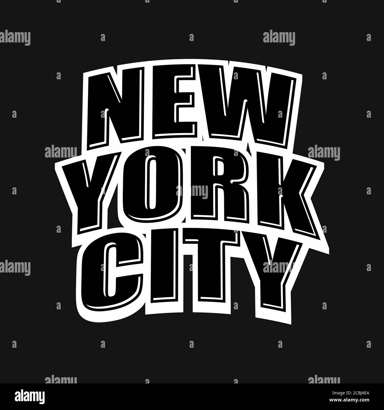 New York City Schriftzug auf schwarz. Schwarz-weiß handgezeichnete Illustration. Symbolzeichen für Druck und Beschriftung. Stock Vektor