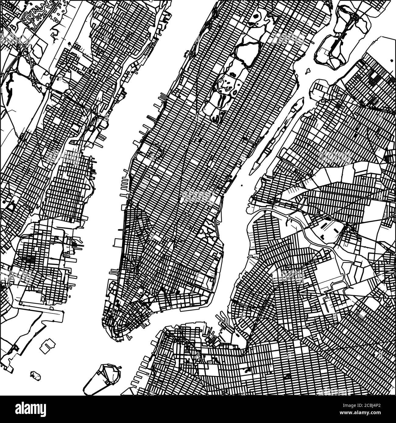 Manhattan nyc Stadtplan lineart. Schwarz-weiß handgezeichnete Illustration. Symbolzeichen für Druck und Beschriftung. Stock Vektor