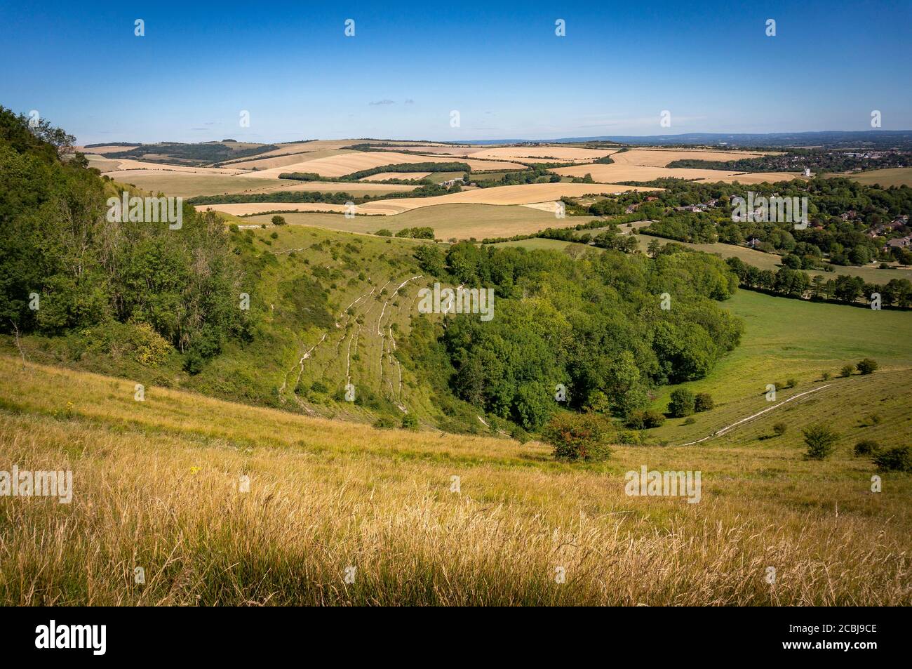 Der Blick von der Nähe der Juggs Road Track mit Blick auf Kingston in der Nähe von Lewes, East Sussex, Großbritannien Stockfoto