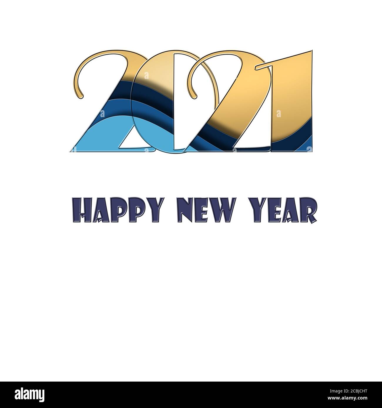 2021 elegante Neujahrskarte mit glänzenden goldenen Ziffern 2021 auf weißem Hintergrund, Schriftzug Frohes neues Jahr. Banner, Poster, Symbol, Menü, c Stockfoto