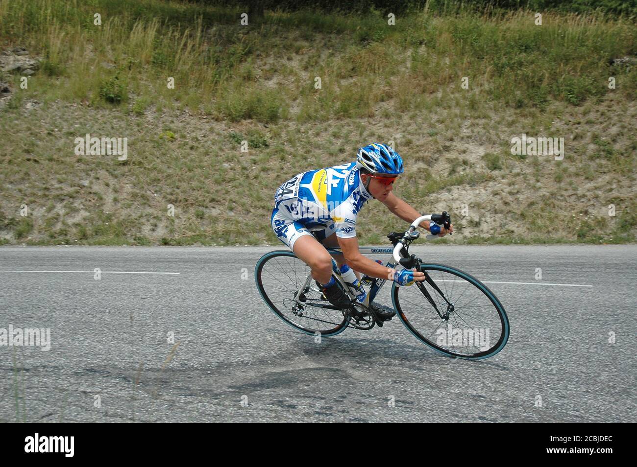 Samuel Dumoulin, der französische Rennradfahrer, der 2005 an der Tour de France - Etappe 11: Courchevel - Briançon teilnahm. Stockfoto