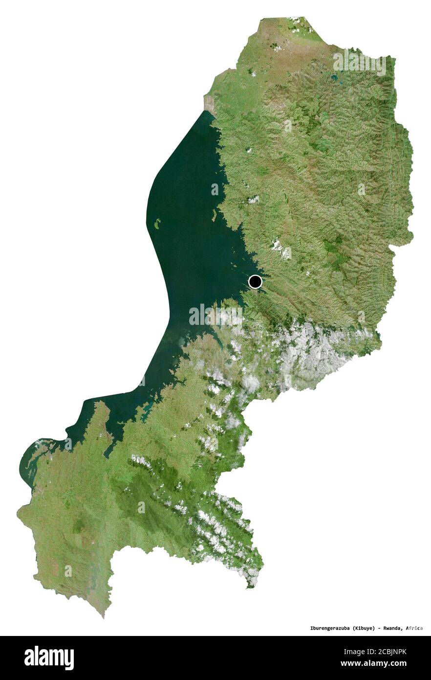 Form von Iburengerazuba, Provinz Ruanda, mit seiner Hauptstadt isoliert auf weißem Hintergrund. Satellitenbilder. 3D-Rendering Stockfoto