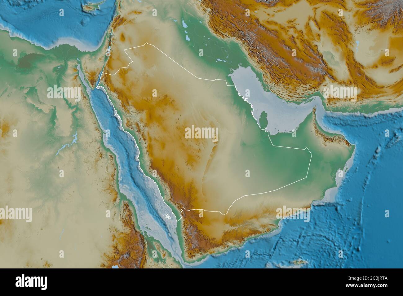 Ausgedehntes Gebiet von skizzierten Saudi-Arabien. Topografische Reliefkarte. 3D-Rendering Stockfoto