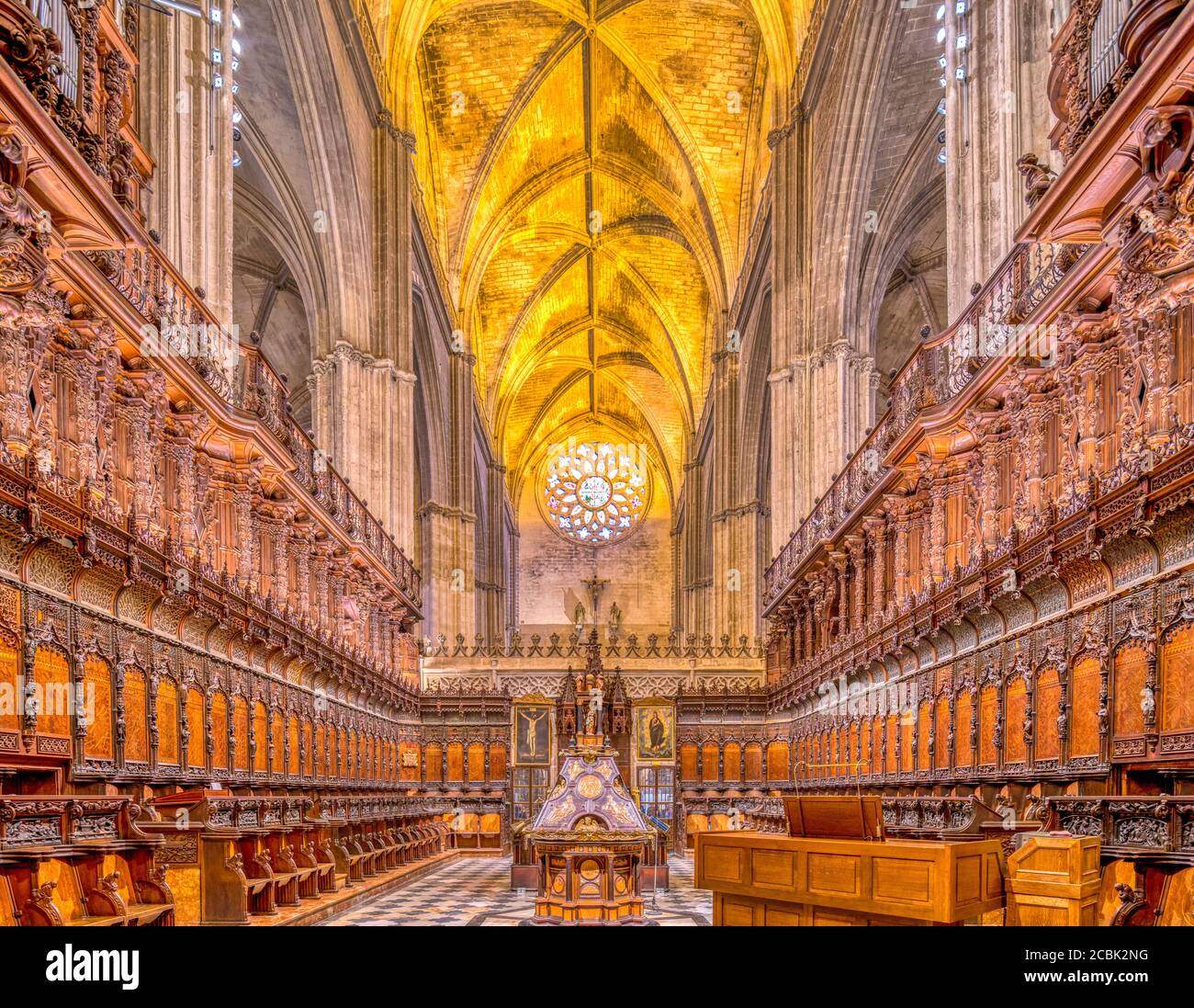 Chor, Kathedrale von Sevilla, Spanien. Stockfoto
