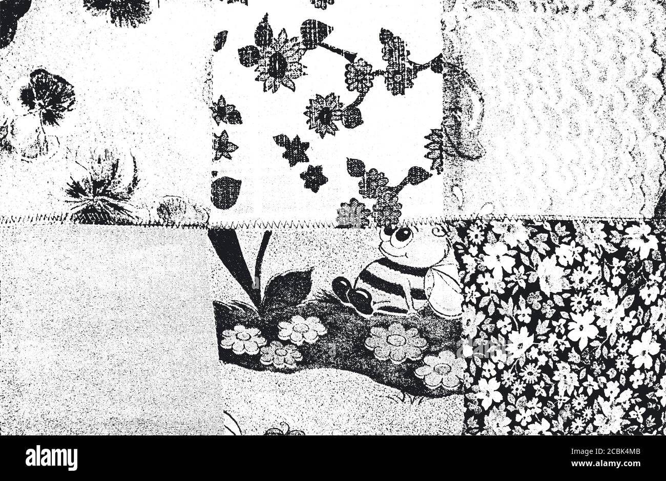 Bedrängnis grunge Vektor-Struktur von Stoff mit Blumenschmuck und Linien. Schwarz-Weiß-Hintergrund. EPS 8-Abbildung Stock Vektor