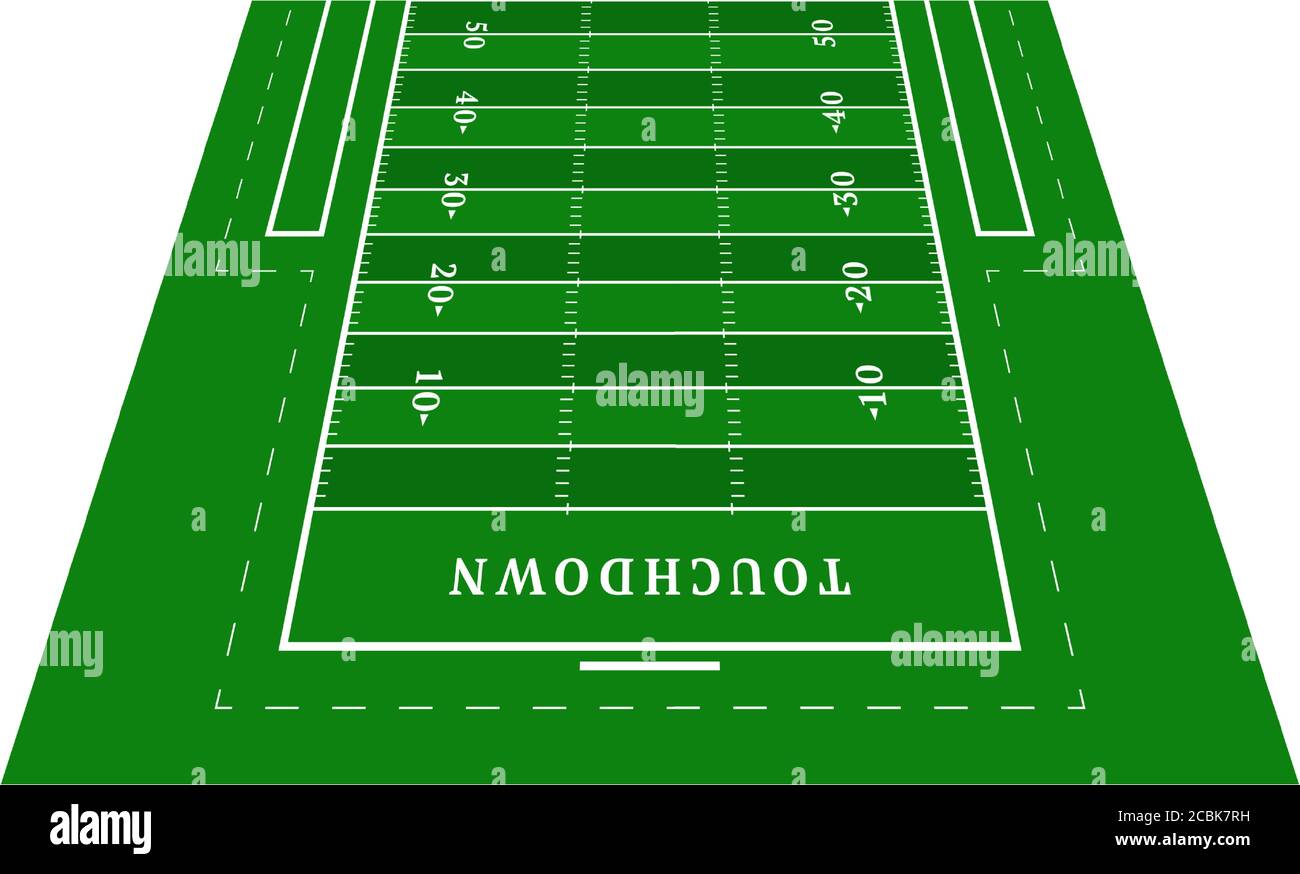 Perspektive grün american Football Halbfeld. Blick von vorne. Rugby-Feld mit Linie Vorlage. Vektorgrafik Stadion. Stock Vektor