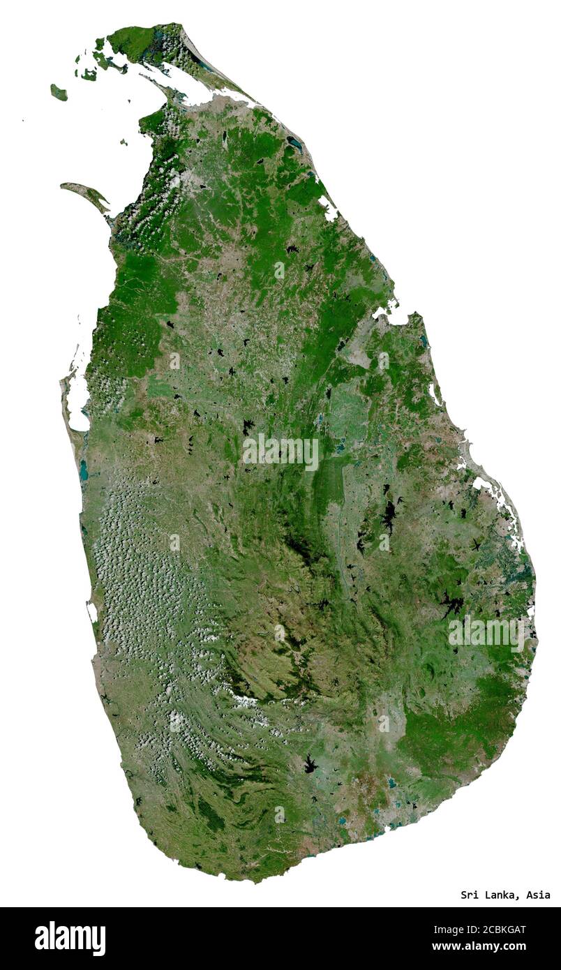 Form von Sri Lanka mit seiner Hauptstadt isoliert auf weißem Hintergrund. Satellitenbilder. 3D-Rendering Stockfoto
