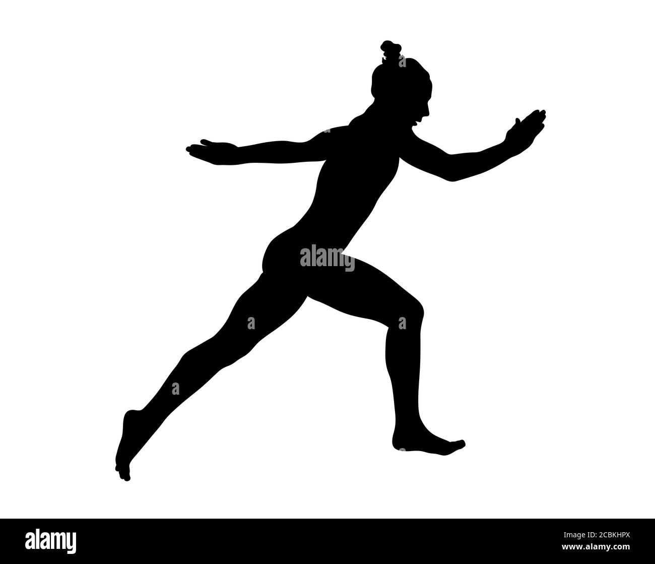 Mädchen Turnerin laufen in Boden Übungen schwarz Silhouette Stockfoto