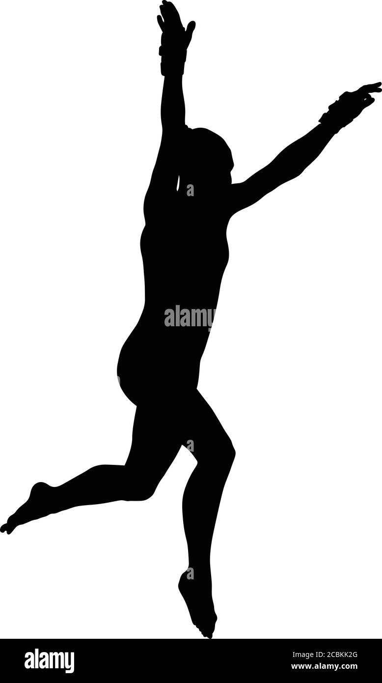 Mädchen Turnerin springen in vaulting Tisch Gymnastik schwarz Silhouette Stock Vektor