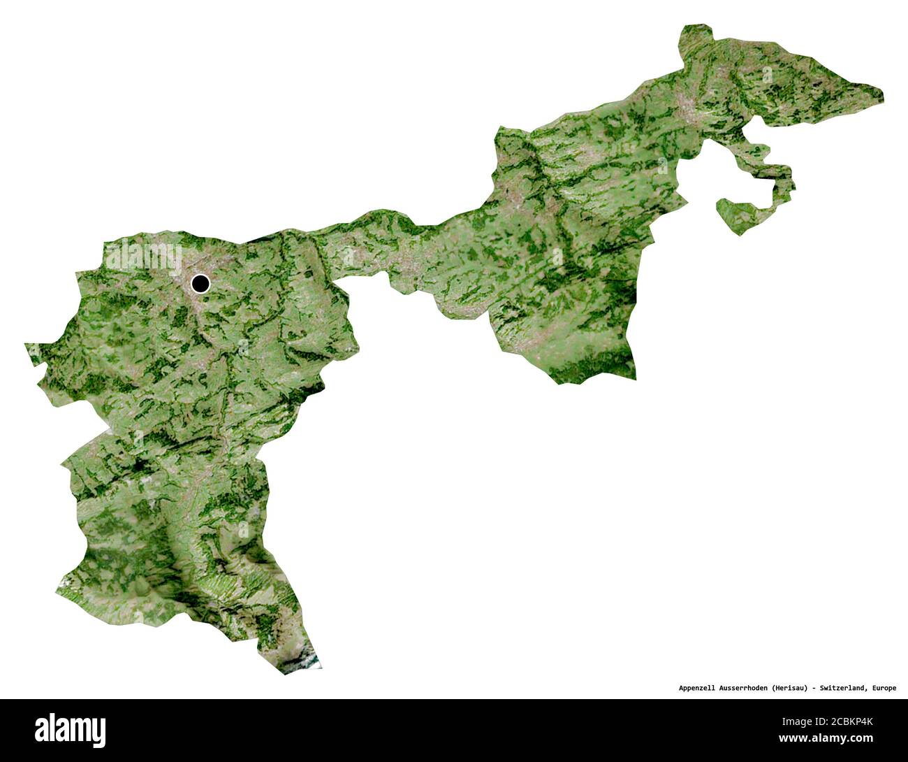 Form von Appenzell Ausserrhoden, Kanton Schweiz, mit seiner Hauptstadt isoliert auf weißem Hintergrund. Satellitenbilder. 3D-Rendering Stockfoto
