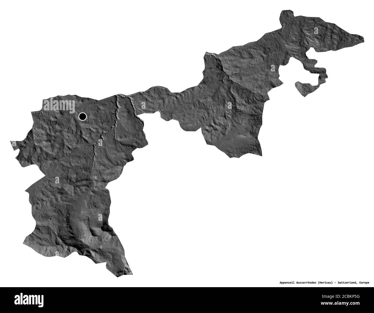 Form von Appenzell Ausserrhoden, Kanton Schweiz, mit seiner Hauptstadt isoliert auf weißem Hintergrund. Höhenkarte mit zwei Ebenen. 3D-Rendering Stockfoto