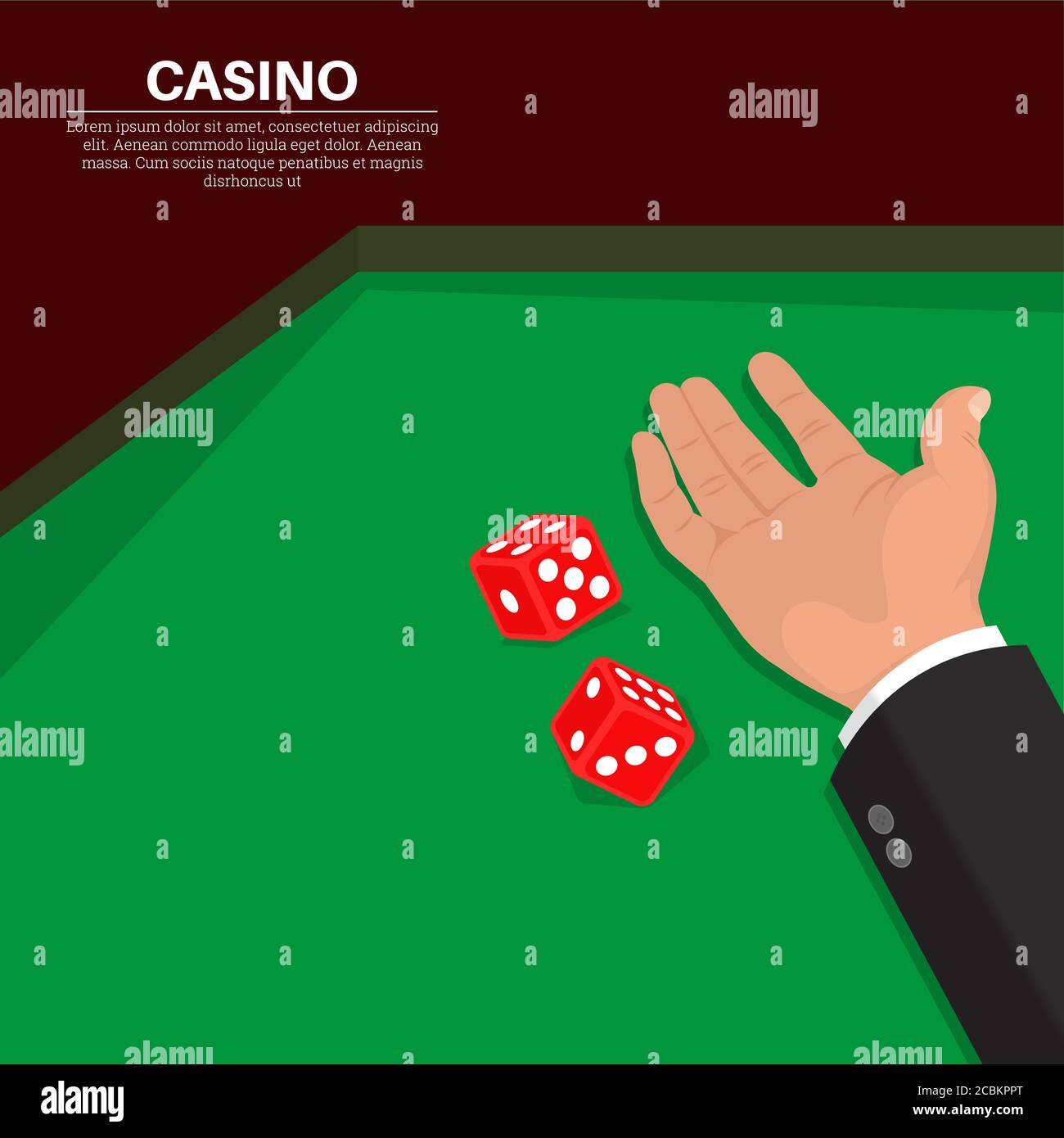 Die Hand wirft Würfel auf einen Tisch.3D-Stil.Spiel im Casino.Vektor-Illustration in flachem Stil. Stock Vektor