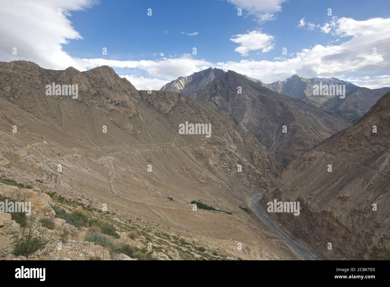 Blick auf Spiti Fluss und Tal, Nako, Himachal Pradesh, Indien, Asien Stockfoto