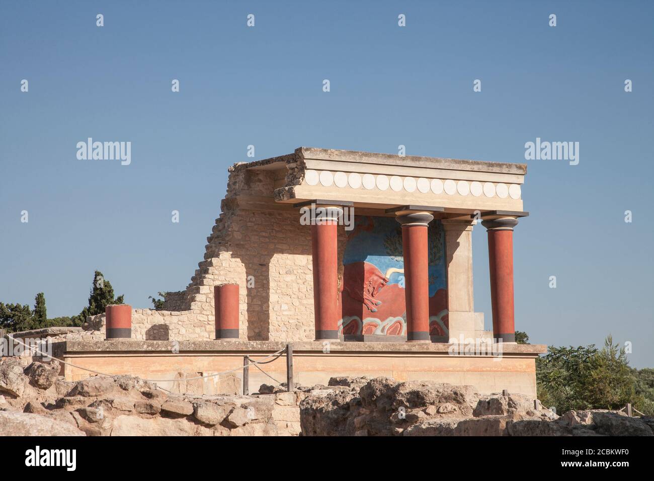 Ruinen von Knossos mit Fresko, Kreta, Griechenland Stockfoto