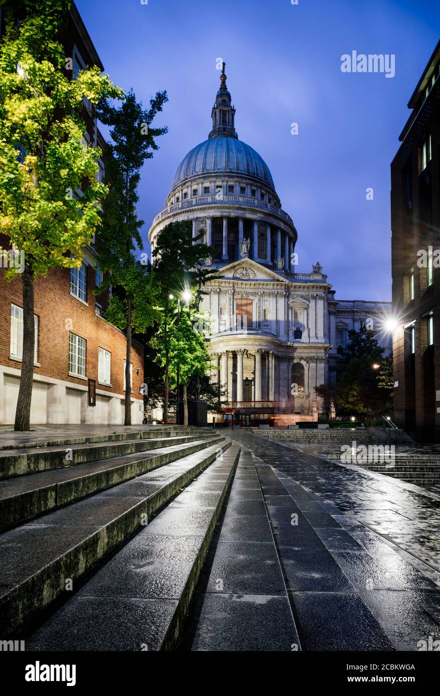 Blick auf die St. Pauls Kathedrale bei Nacht, London, Großbritannien Stockfoto