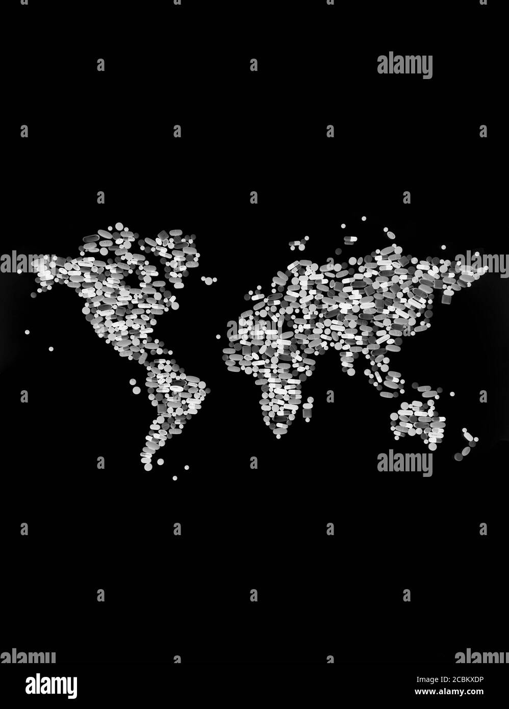 Pillen in der Welt Karte Form Stockfoto
