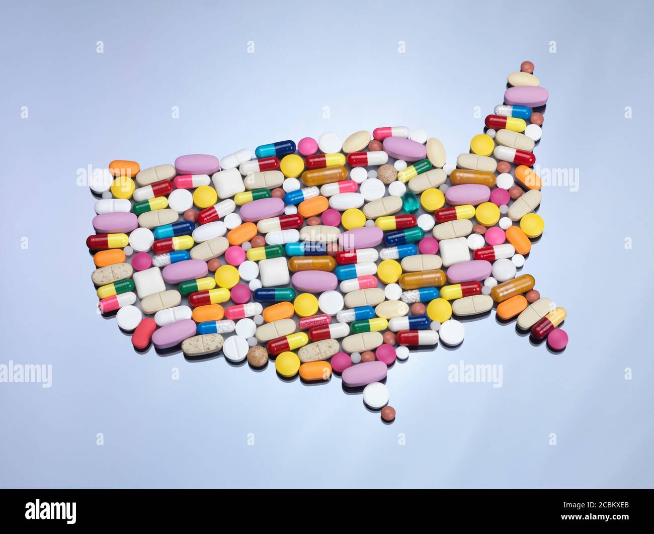 Pillen in Vereinigte Staaten Kartenform Stockfoto