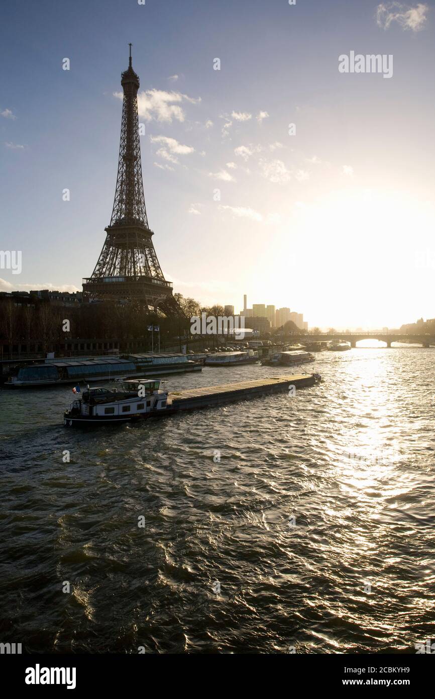 Eiffelturm, Seine, Bateau Mouche, Paris, Frankreich Stockfoto