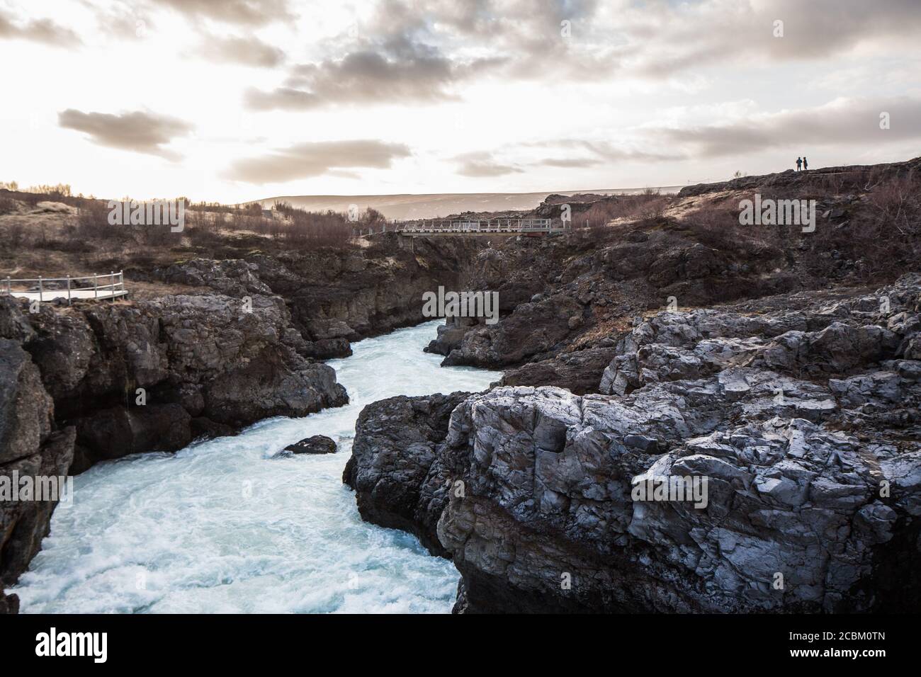 Landschaft mit Schlucht und Fluss, Husafell, Island Stockfoto